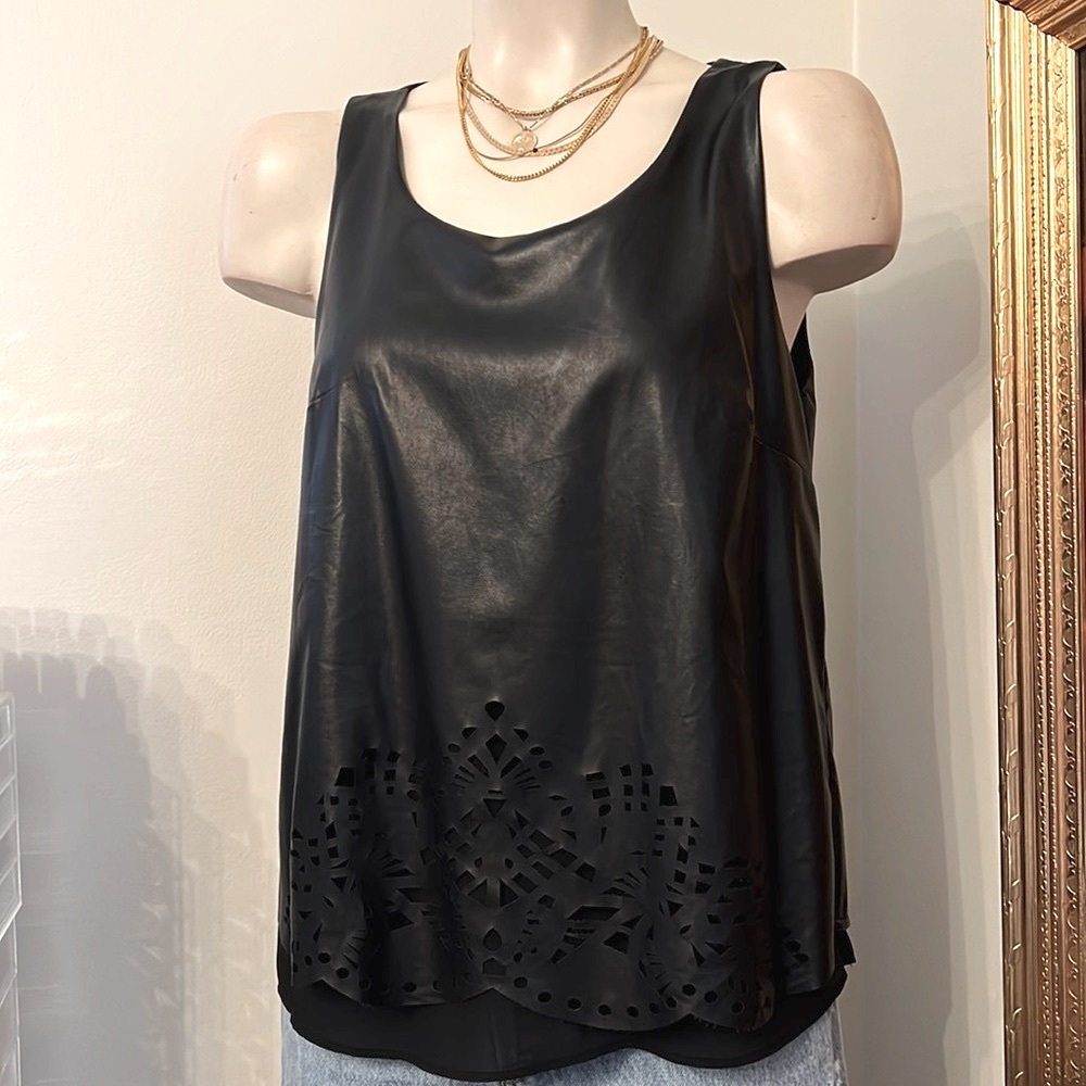 NWOT Faux Leather Laser Cut Top